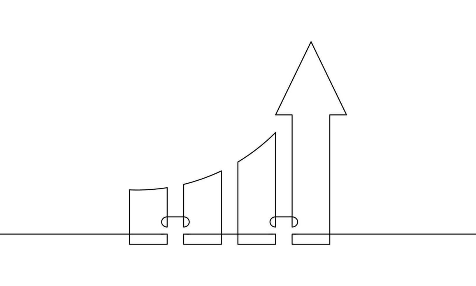 Continulious line drawing of graph. Business growth icon. Illustration of arrow up. Single line art of bar chart. Object one line of increasing arrow vector
