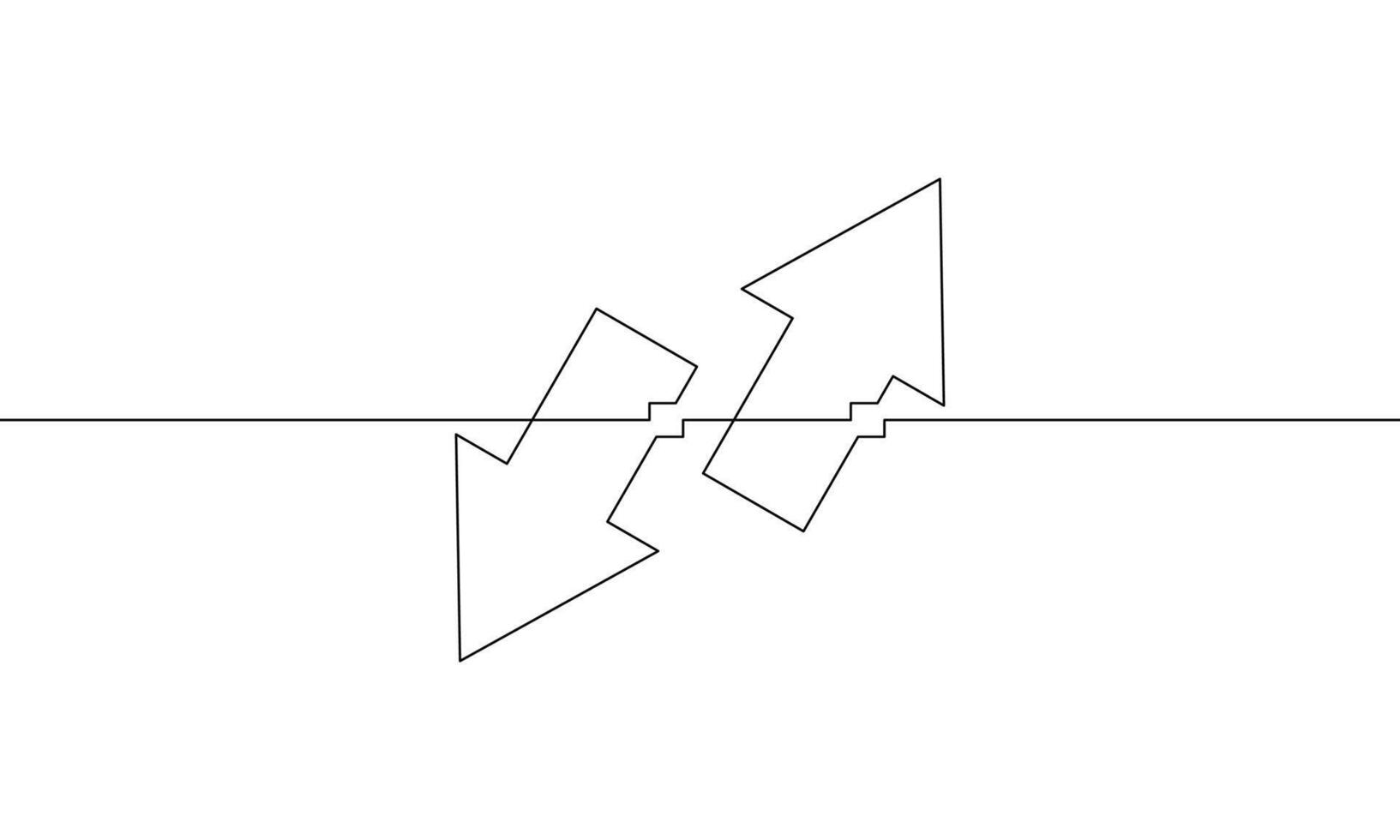 Continuous one line drawing of arrow pointing up and down. Illustration of business growth. Single line art of increasing arrow. Arrow growth sign symbol vector