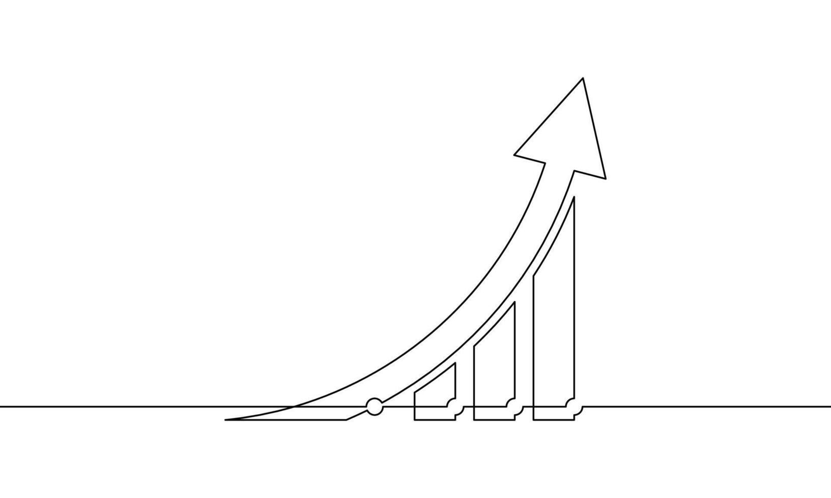 Continuous one line drawing of graph business icon. Illustration of arrow up. Single line art of bar chart.increasing arrow growth vector