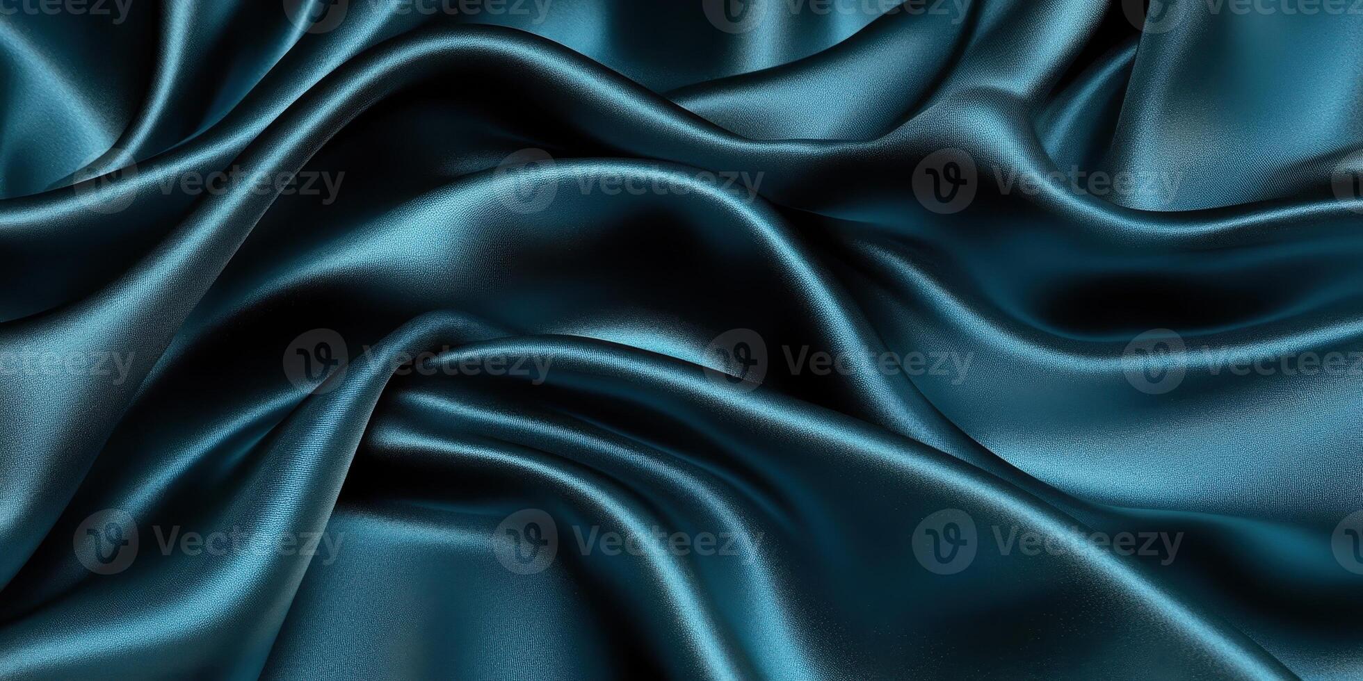 Closeup of rippled blue satin fabric texture background. Luxurious background design photo