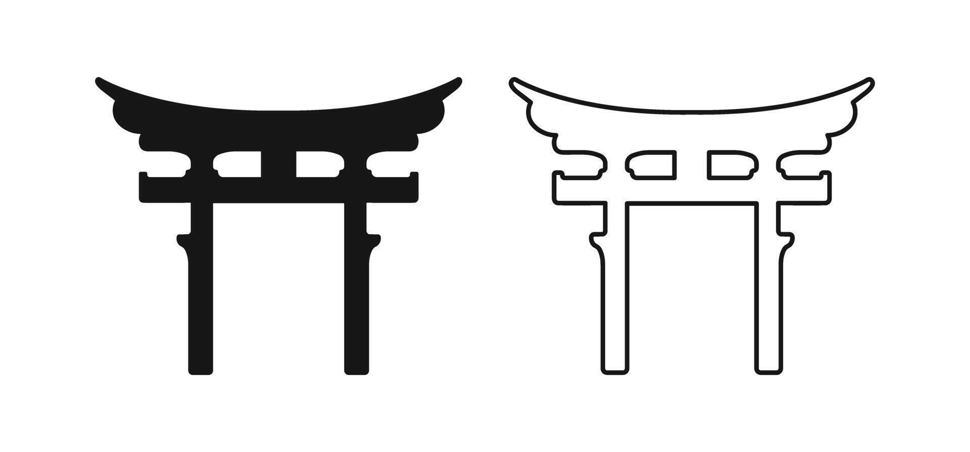 Torii Gate Shinto Japanese Religion Flat Outline Icons vector