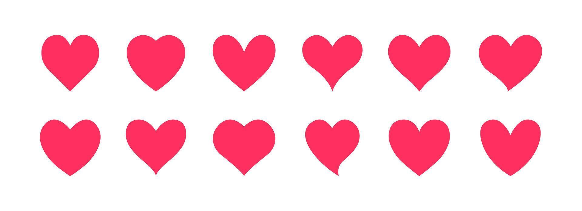 Pink Decorative Heart Icon Collection. Set Of 12 Different Style Hearts Illustration vector