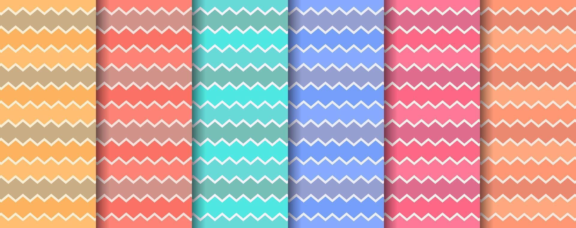 Colorful Wavy Zig Zag Lines Pattern Background Set vector
