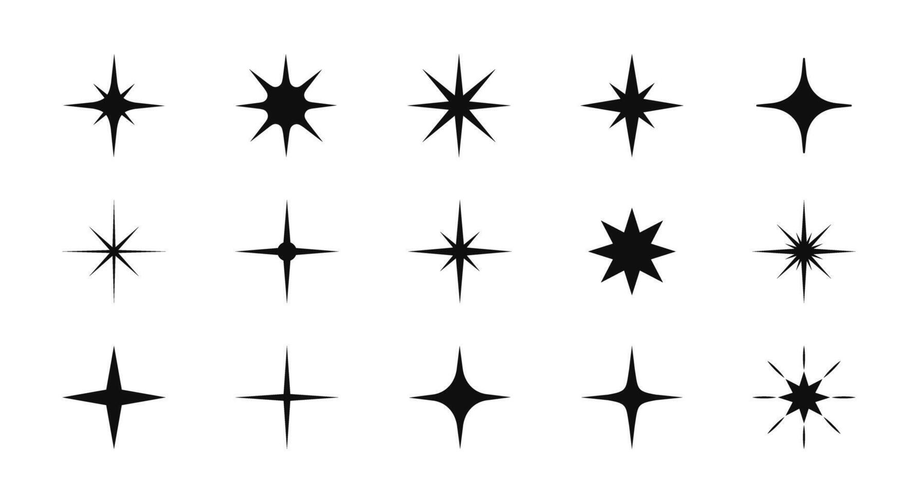 Shining Black Stars Collection. Set Of 15 Decorative Star Icons For Web Use. Different Style Silhouette Stars Abstract Element vector