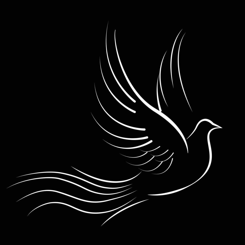 Dove are flying isolated on a black background. vector
