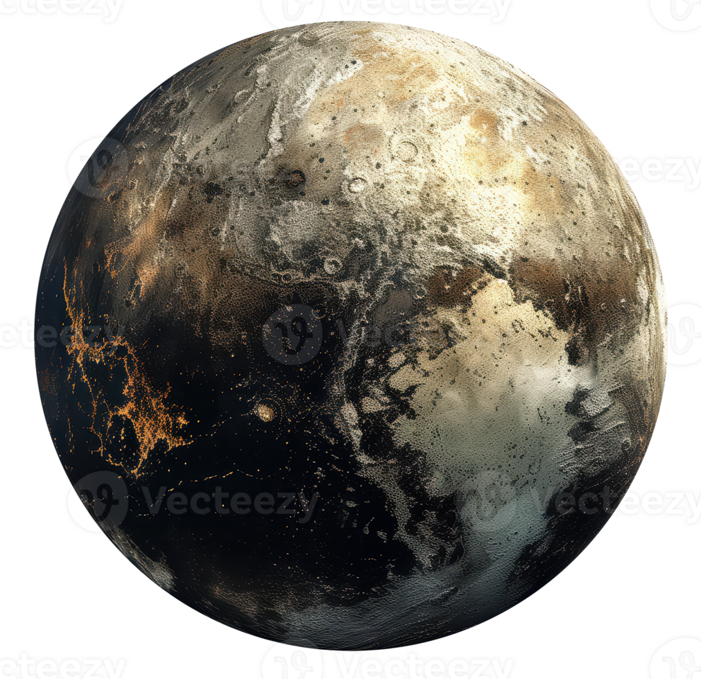 Pluto seen from space on solid transparent background png