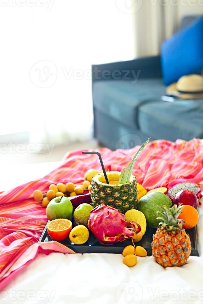Exotic fruits on the tray photo