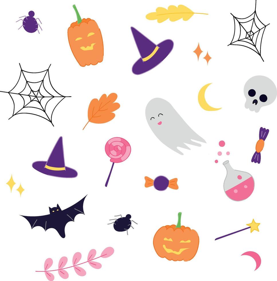 Halloween set on white background with ghost, etc vector
