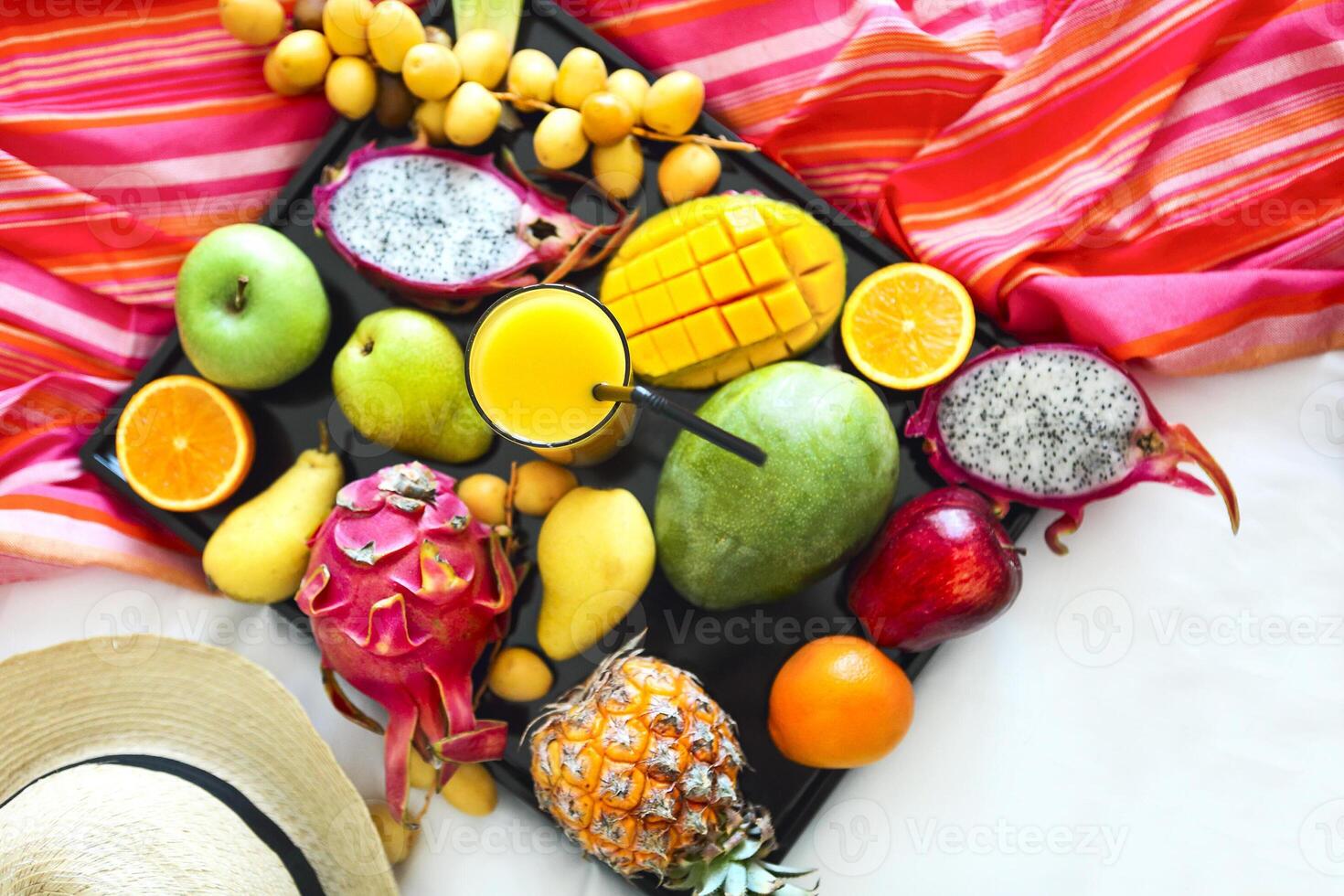 Exotic fruits on the tray photo