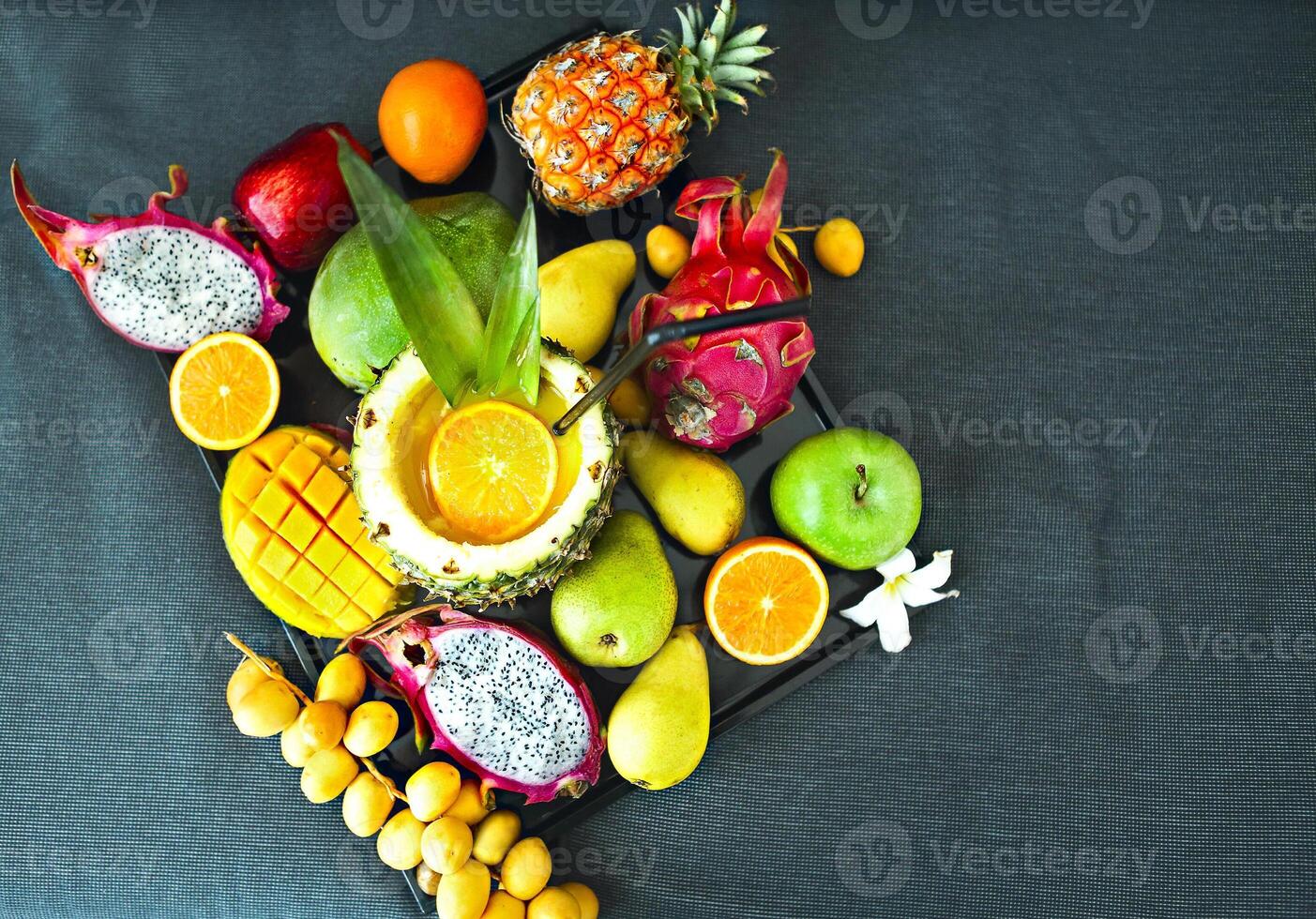 Exotic fruits on the tray photo