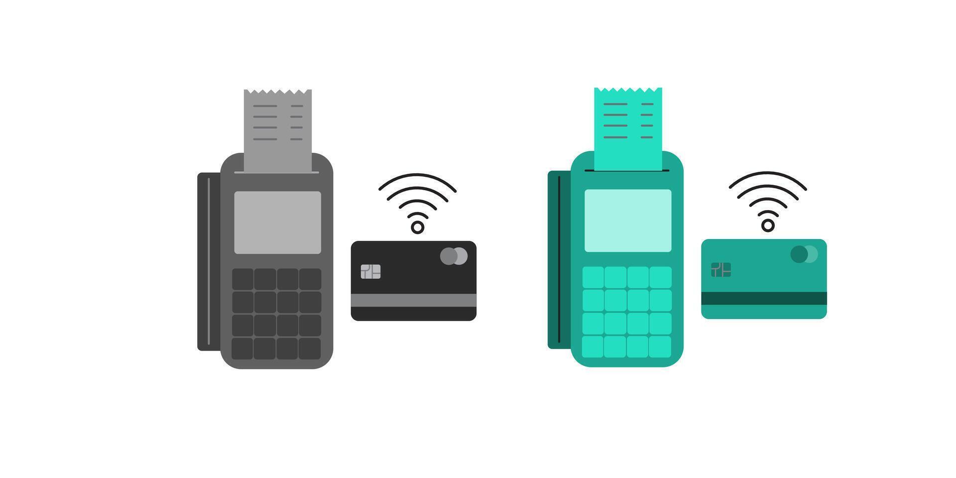 Contactless Payment By Credit Card And POS Terminal. Hand Holding Credit Card vector