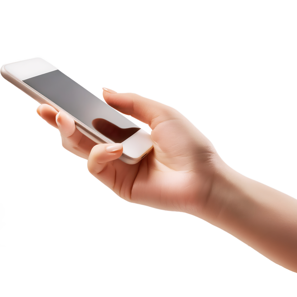 Hand woman holding smartphone chatting isolated png
