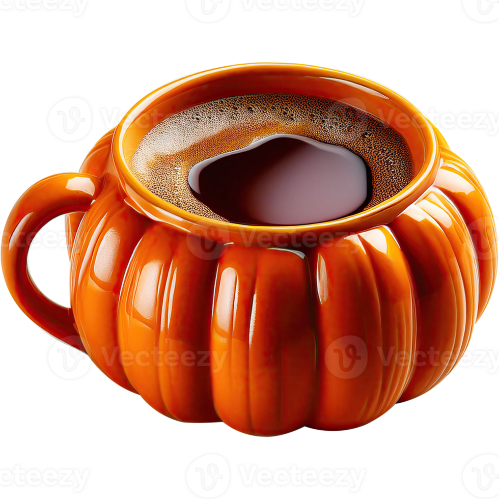 Pumpkin Coffee mug concept with Black coffee break png