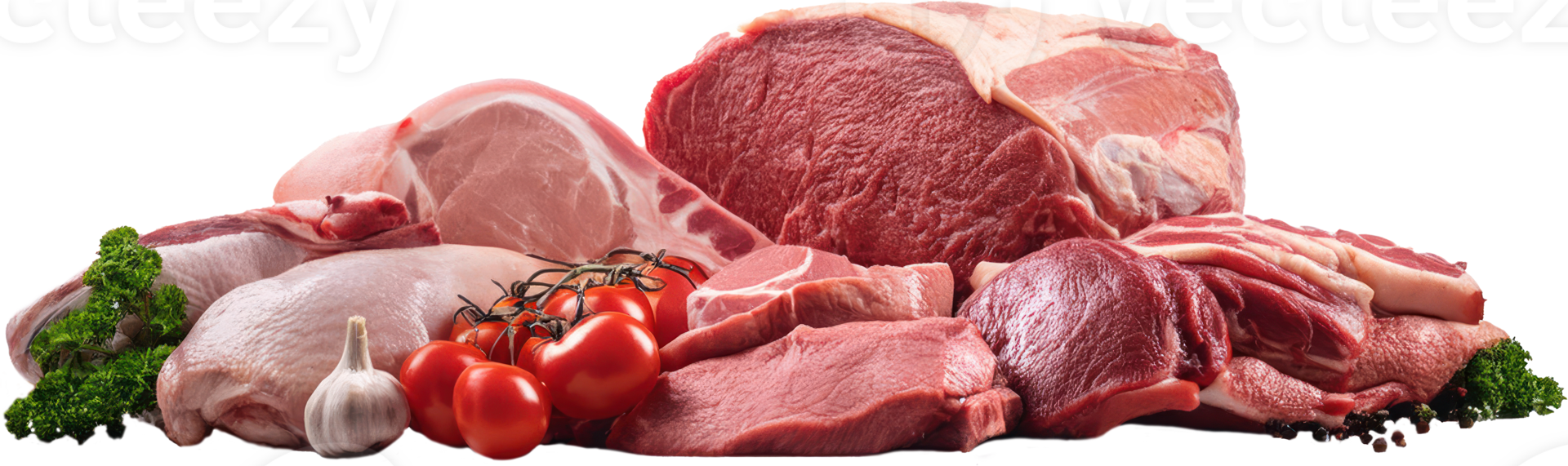 Meat assortment different raw meat isolated png