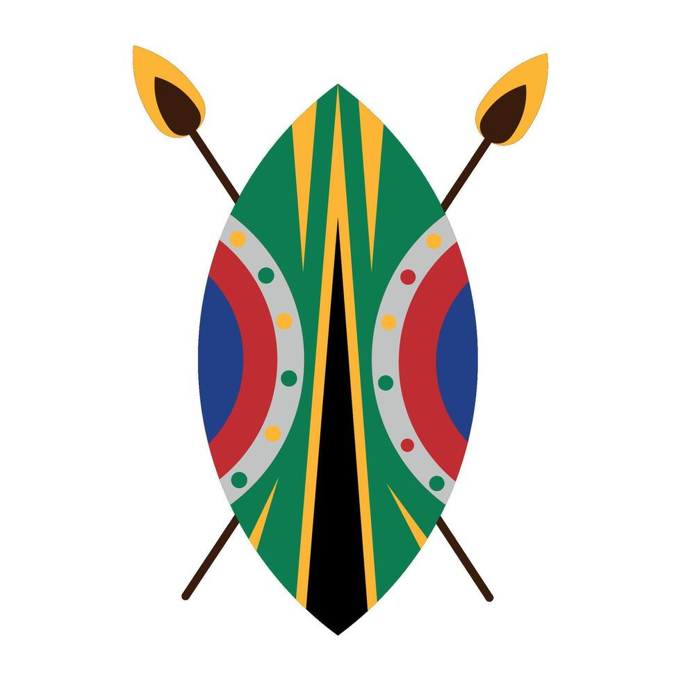 African shield with two crossed spears illustration vector