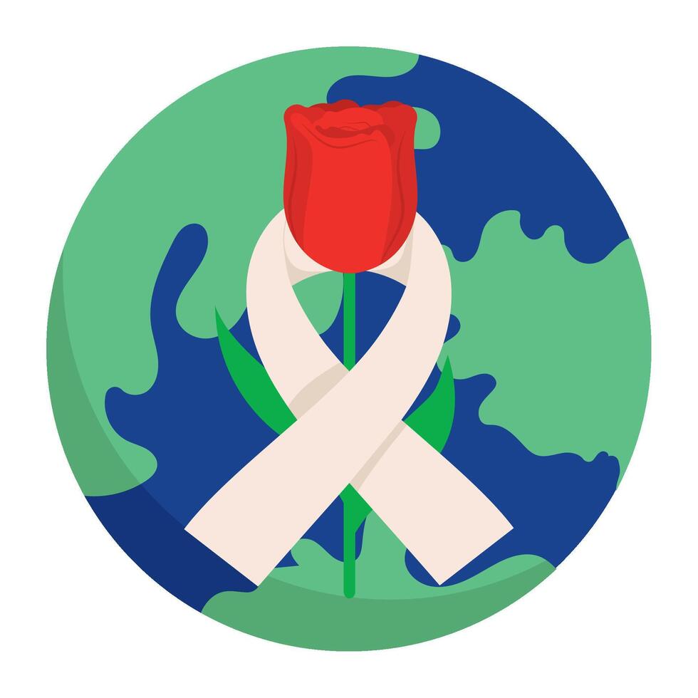 A red rose with a white ribbon around it vector