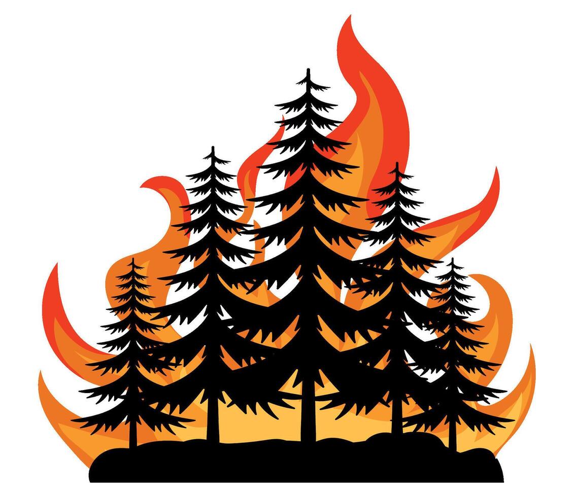 A forest fire with trees and flames vector