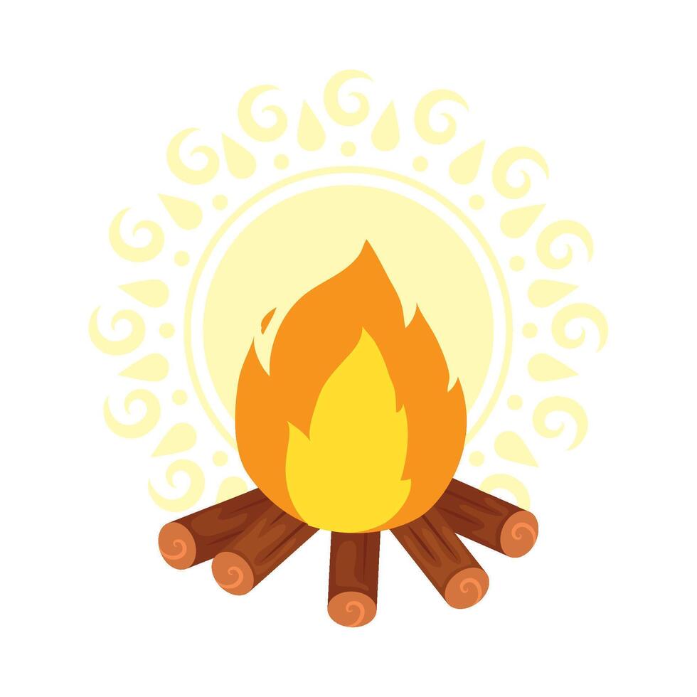 Campfire with logs and sun illustration vector