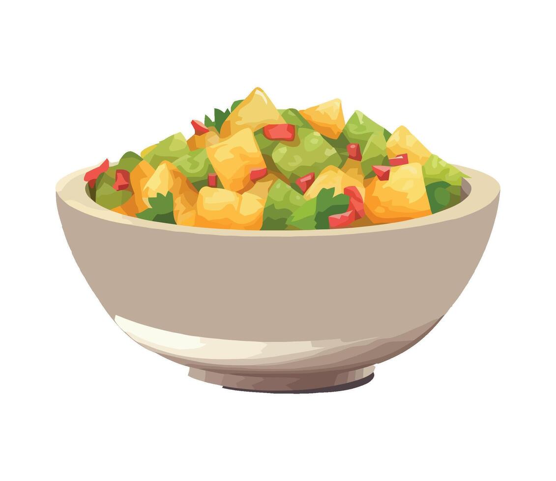 A bowl of fruit salad with red peppers and onions vector