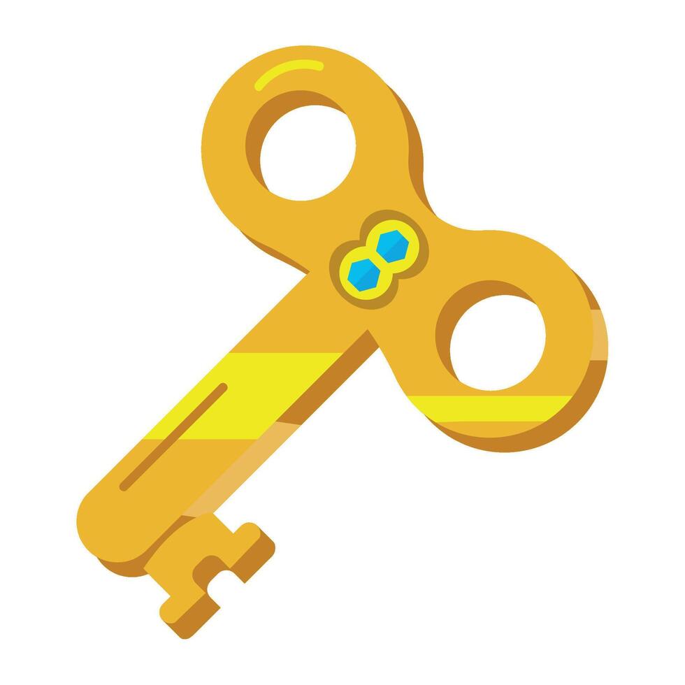 A golden key with a blue eye on it vector