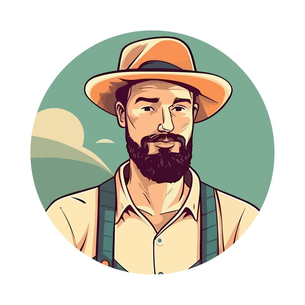 A man with a beard and hat in a round vector