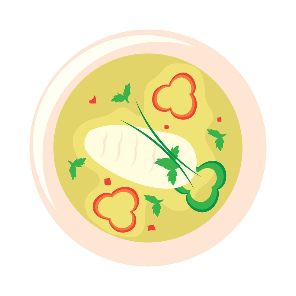 A bowl of soup with vegetables and meat vector