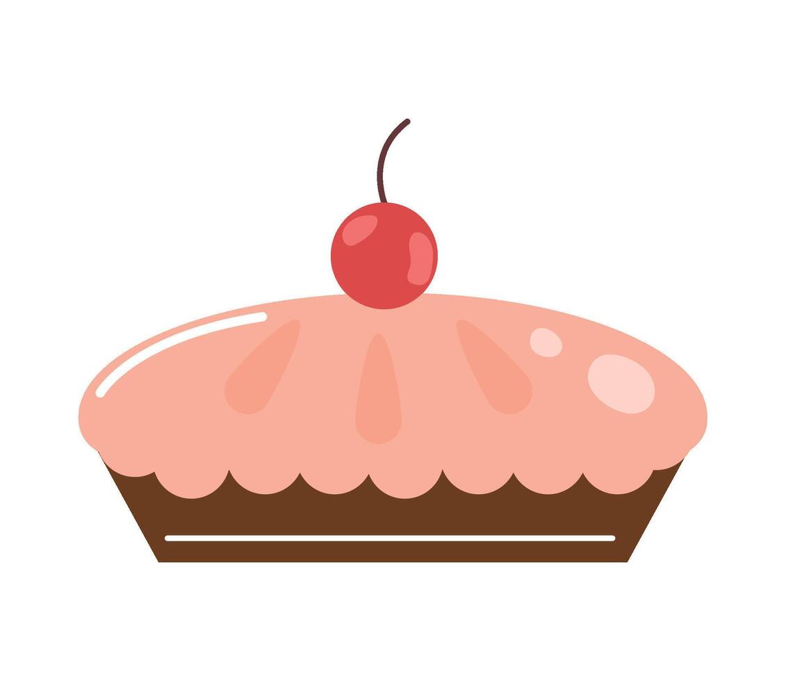 A pink cake with a cherry on top vector