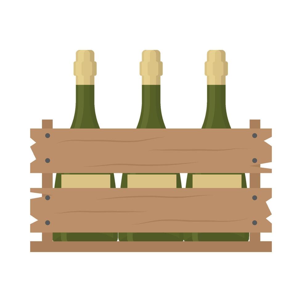 Three bottles of champagne in a wooden crate vector