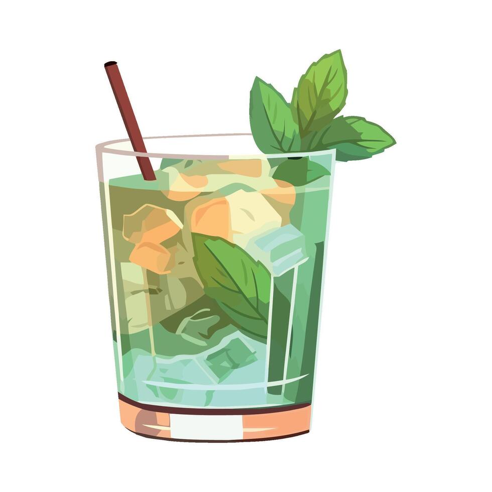 Mojito cocktail with mint and ice, illustration on white background vector
