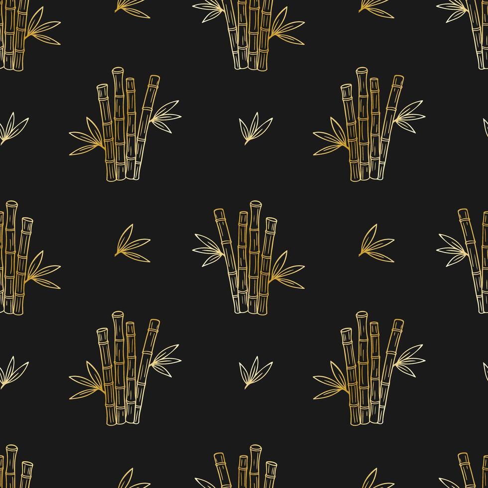 Gold bamboo sticks pattern on dark background. vector