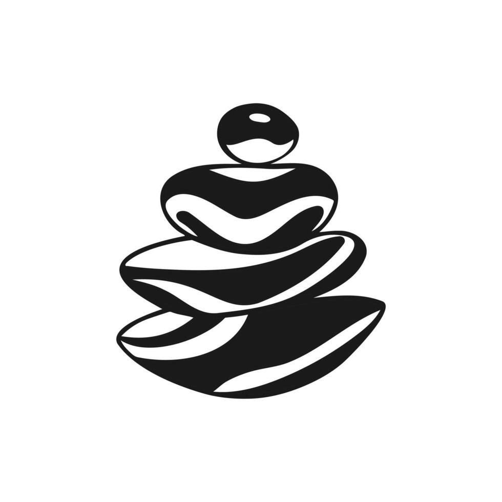 Stones harmonious pyramid pile, stylized drawing. Wellness and spa salon, healthy lifestyle. Logo icon. White and black, yin and yang. Balancing Zen stones. vector
