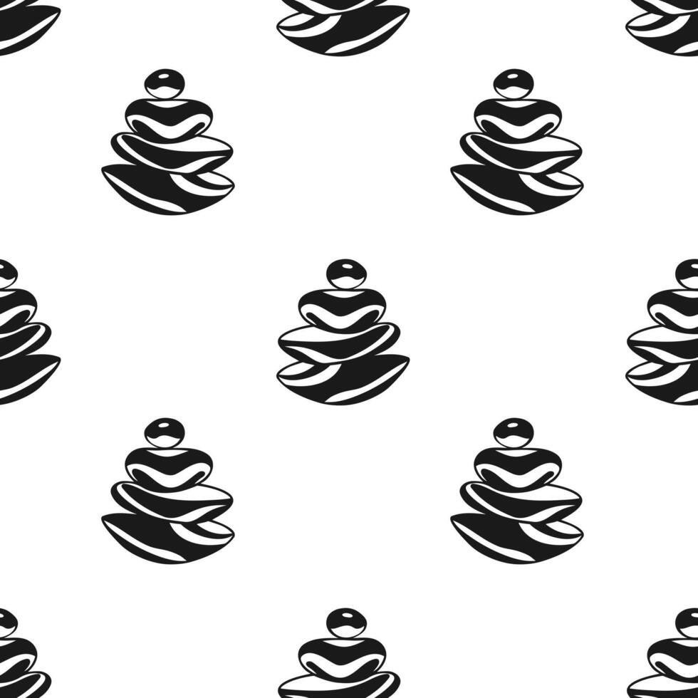 Stones pattern, harmonious pyramid pile, stylized drawing. Wellness and spa salon. White and black, yin and yang. Balancing Zen stones. vector