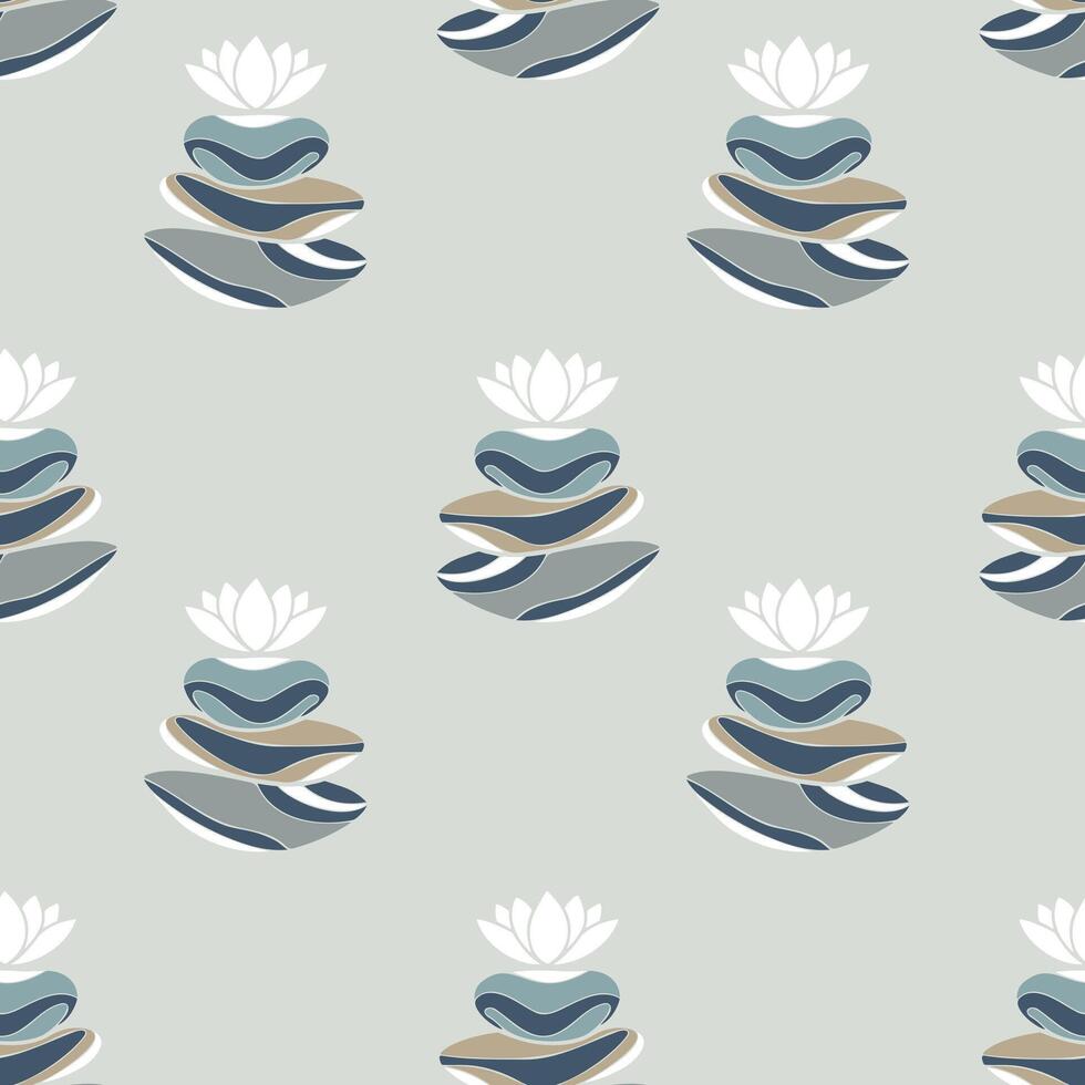 Pattern of spa stones and lotus flower, spa and beauty, healthy lifestyle. Zen stones balance, harmony. Natural stones of abstract flowing shapes in boho style. vector