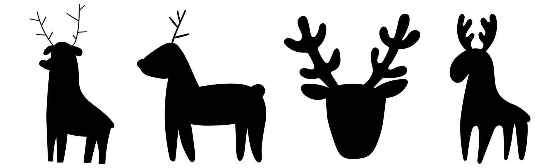 Set of hand drawn deer silhouette. Christmas concept. Illustrations on white background. vector