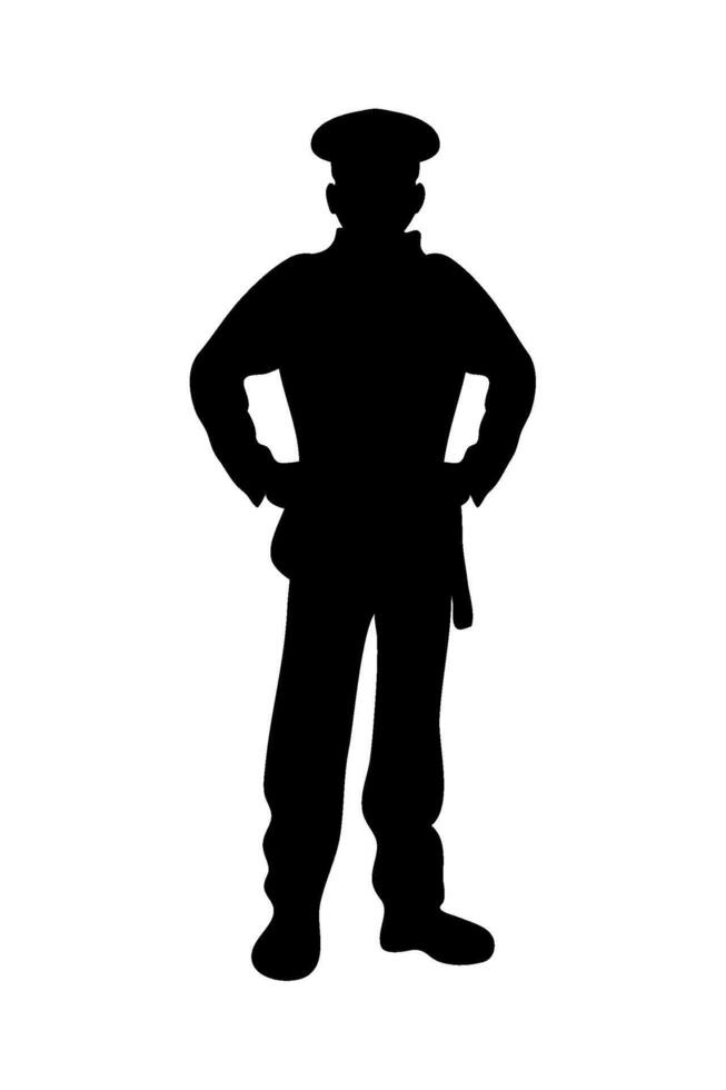 Silhouette of a man in uniform standing with his hands on his hips vector