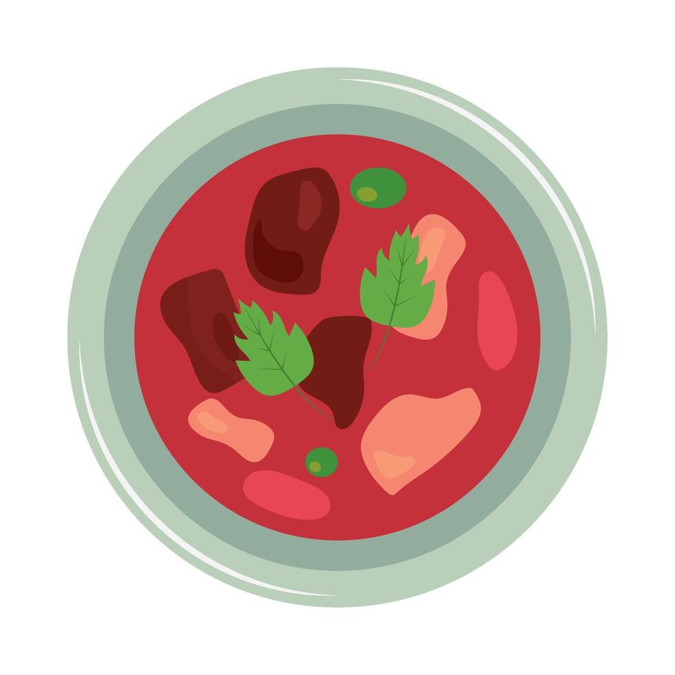 A bowl of soup with meat and vegetables vector