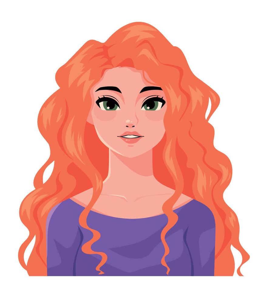 A cartoon girl with long red hair vector