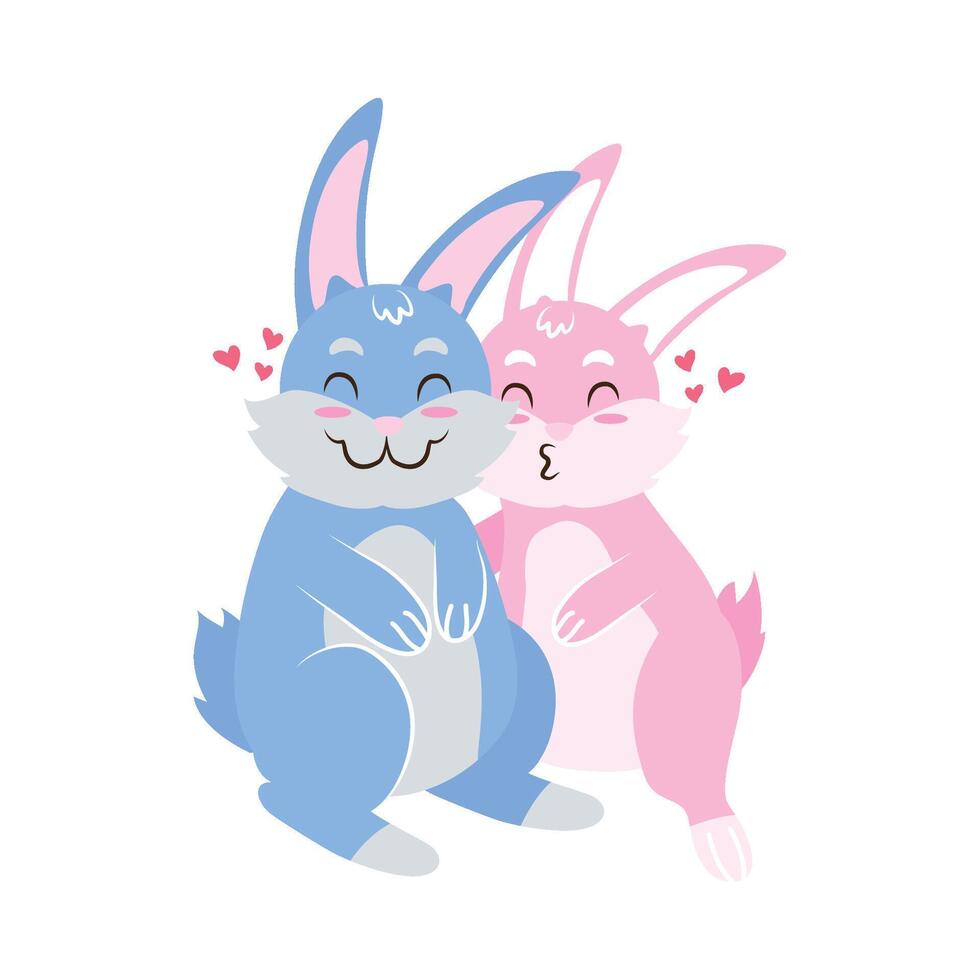 Two cute rabbits are hugging each other vector