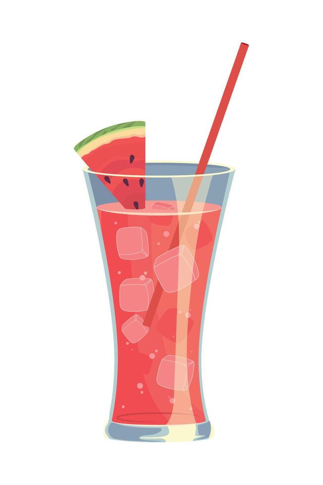 Watermelon cocktail with ice and straw illustration vector