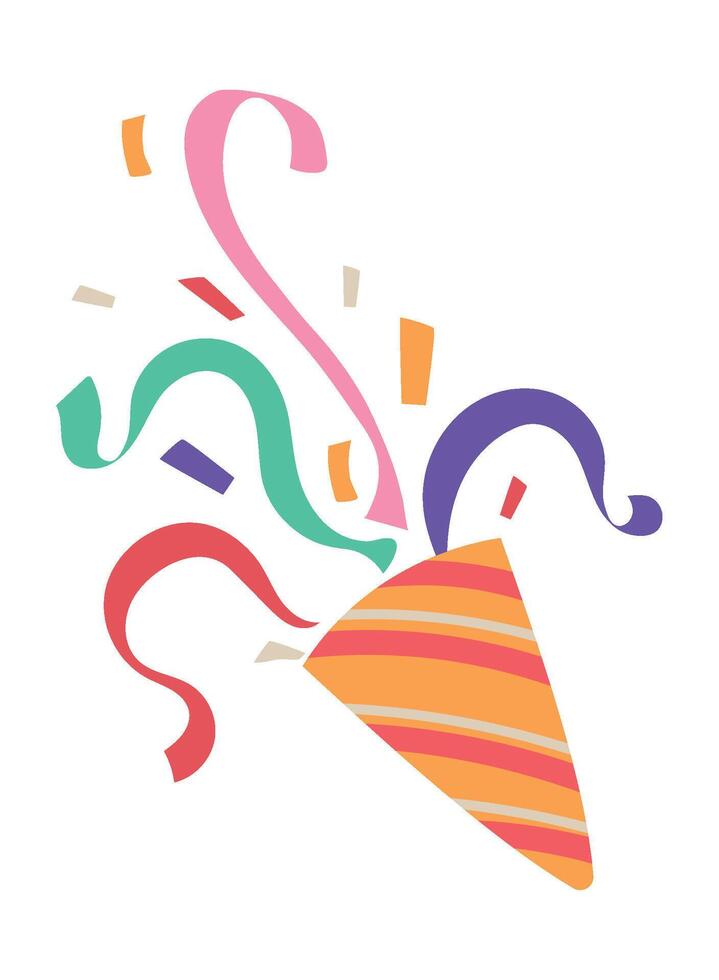 A colorful confetti streamer is blowing out of a cone vector