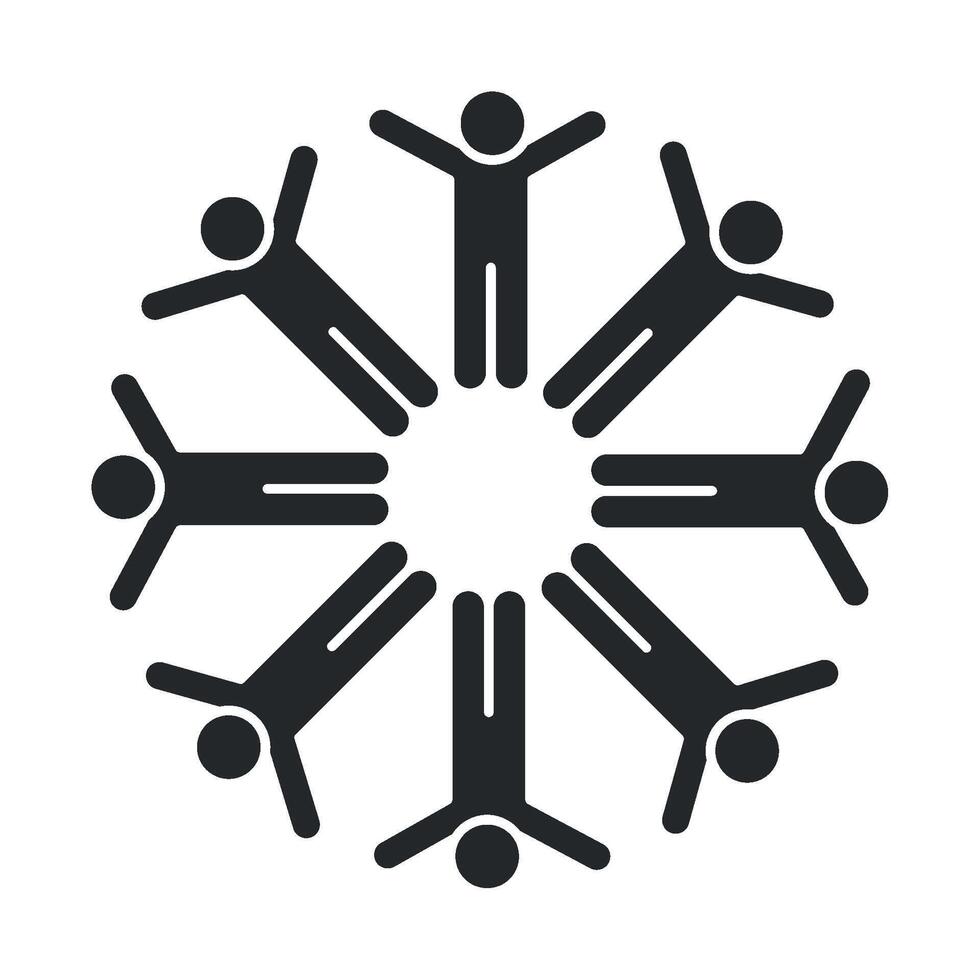People in a circle with hands up, symbolizing unity vector