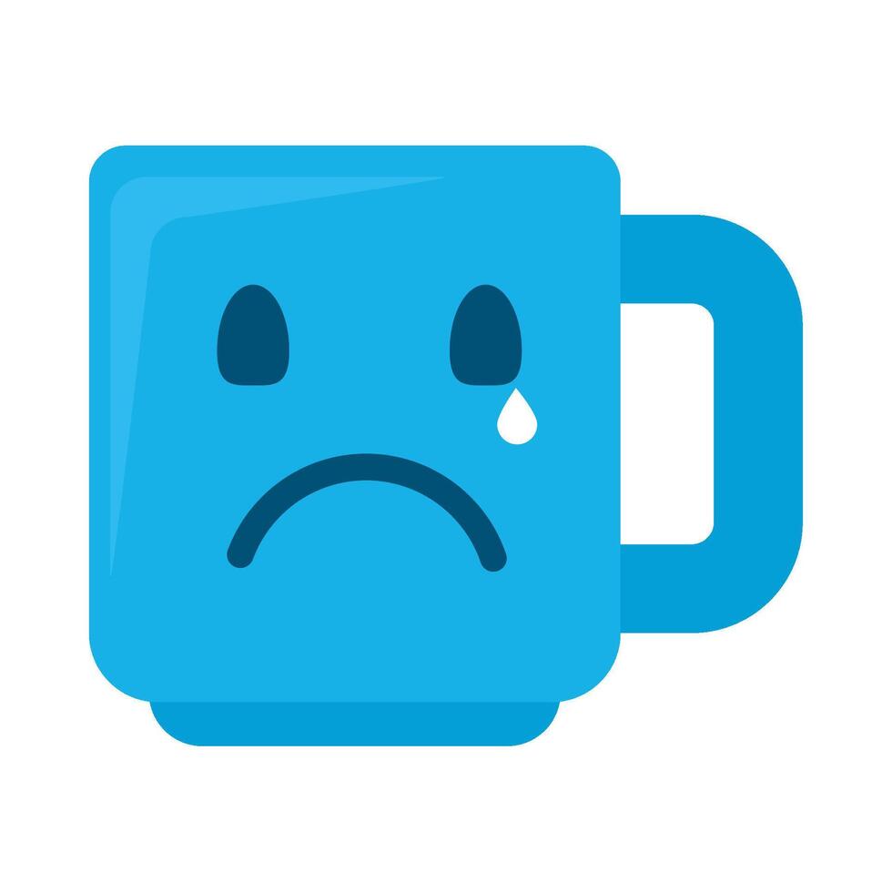 A blue cup with a sad face on it vector