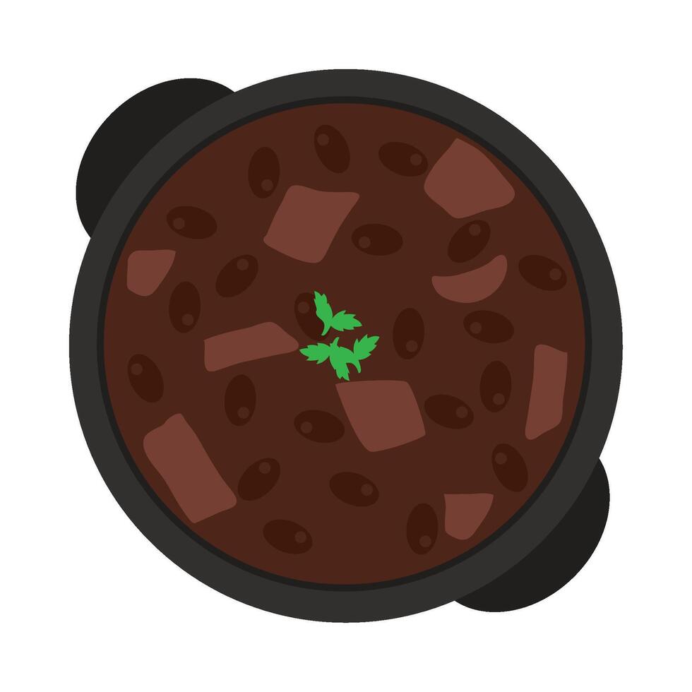 A black pot with beans and a green leaf vector