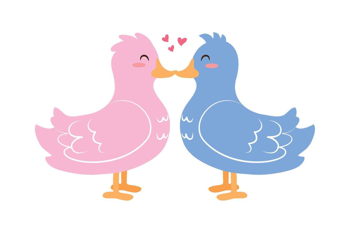 Two blue and pink birds are kissing in front of a white background vector
