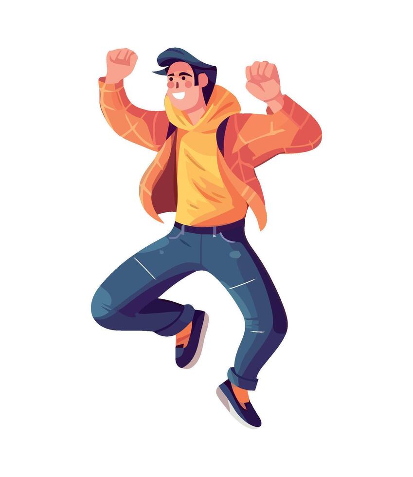 A man in a hoodie and jeans is jumping vector