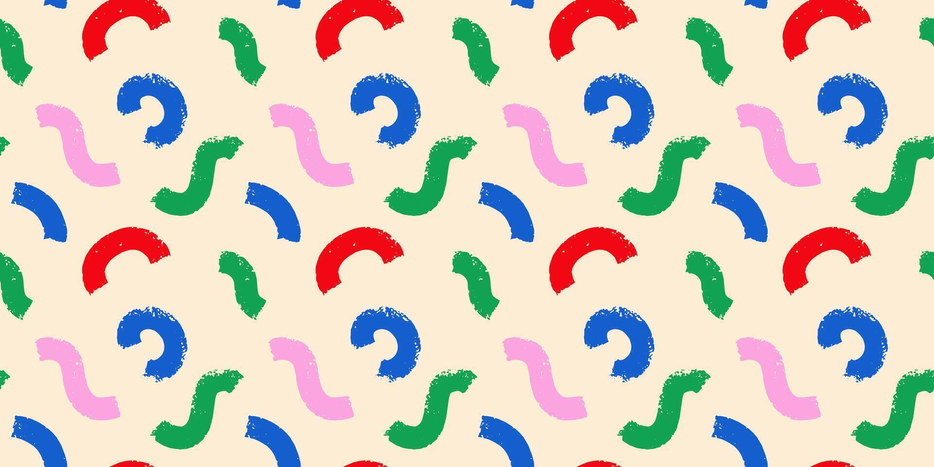Seamless pattern, hand drawn colorful brush strokes. Doodle textured organic elements, curved lines and squiggle, wrapping paper. vector