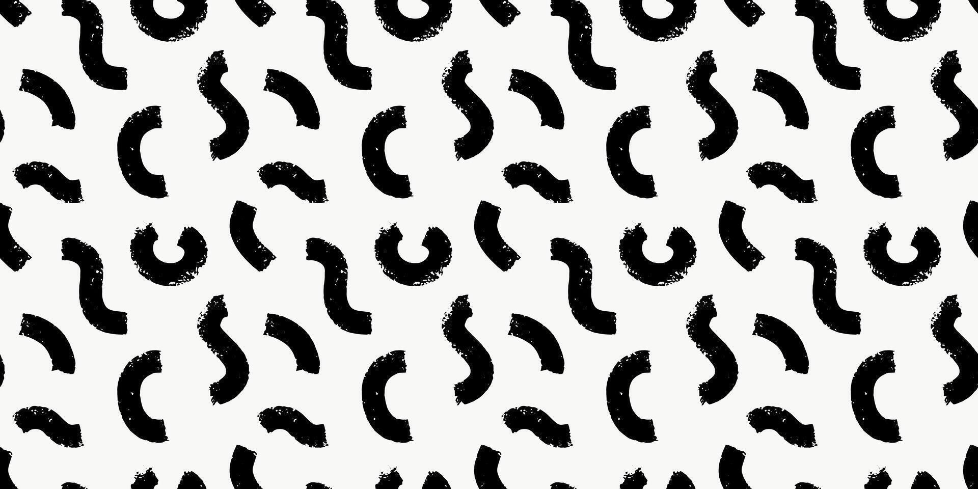 Seamless pattern, hand drawn brush strokes on white background. Doodle textured organic elements, curved lines and squiggle. vector