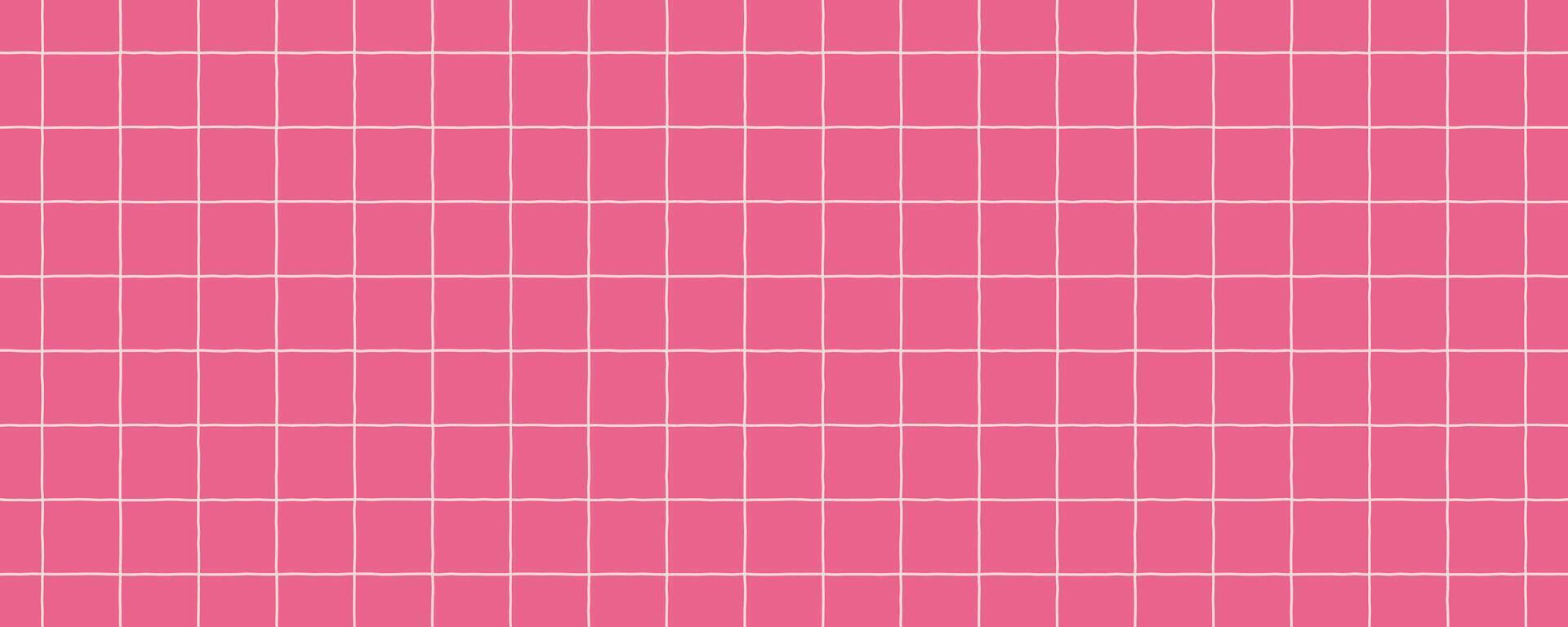 Abstract pink background with light checkered pattern. Hand drawn rough lines, notebook sheet, lined paper. vector