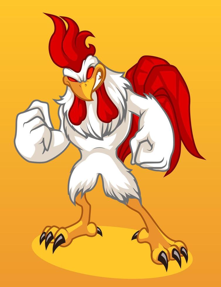 Strong rooster cartoon mascot character vector