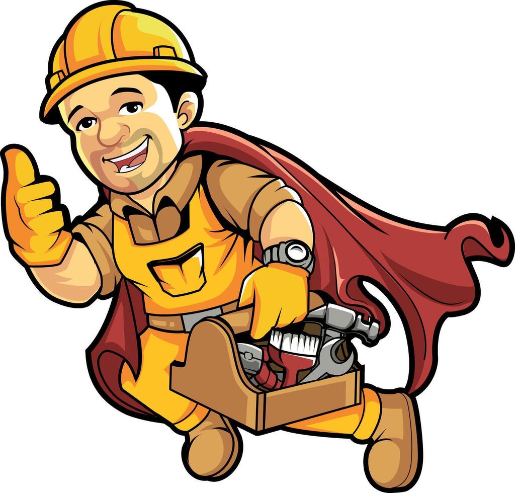 Handyman superhero wearing cape while making a thumbs up gesture vector